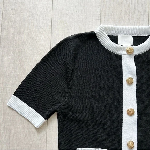 Black and white knit short sleeve sweater - Picture 4 of 11